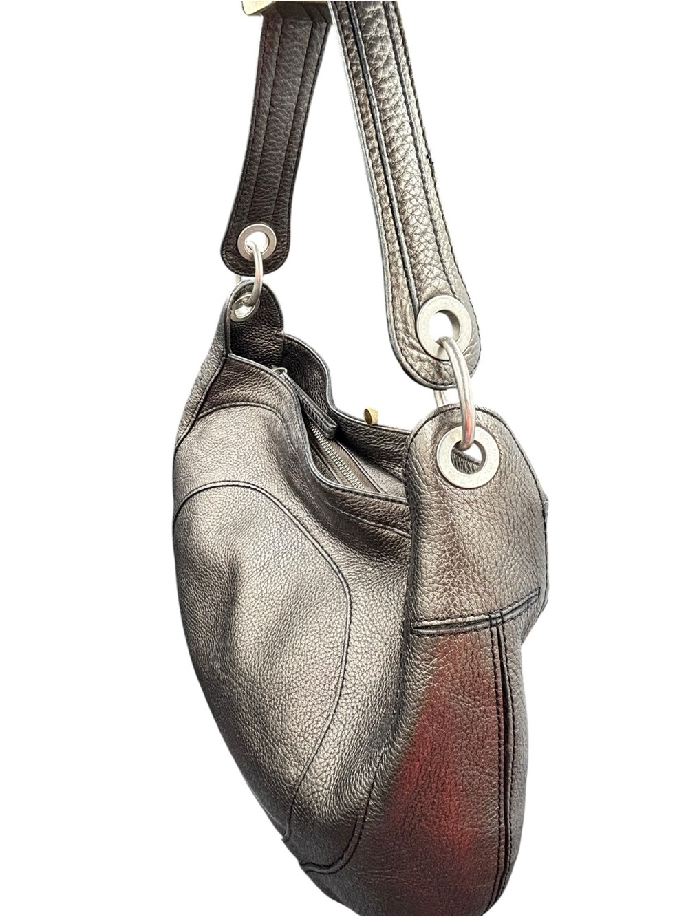 Banana Republic Bronze Metallic Pebbled Leather Hobo Shoulder Bag - Picture 8 of 13